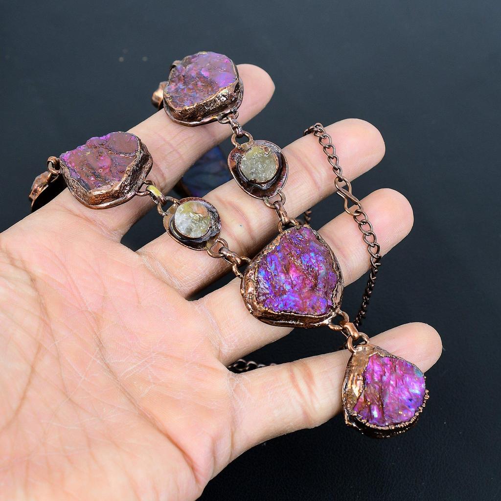 Рубиновое ожерелье из натуральных камней ручной работы, ожерелье из электроформированной меди, антикварные украшения, регулируемое ожерелье, подарок на помолвку