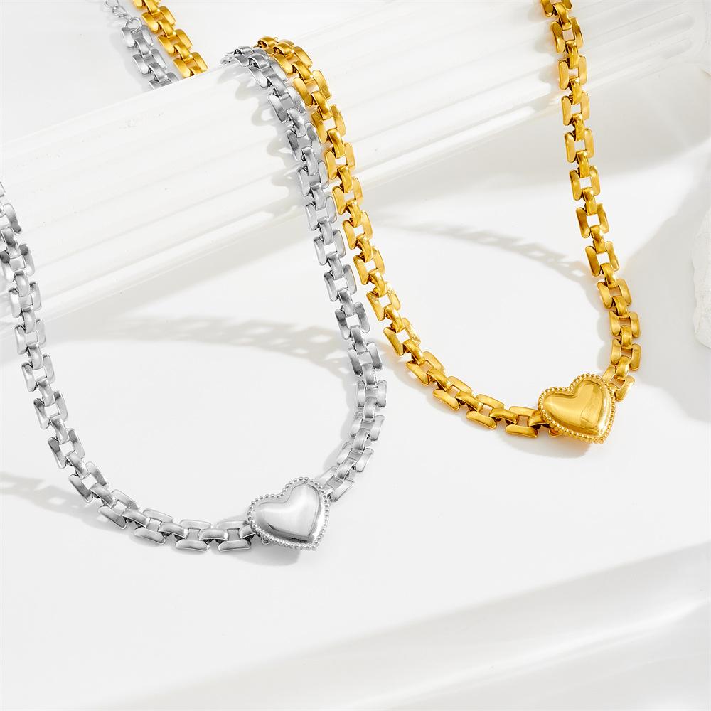 European American Style Heart-shaped Strap Titanium Steel Bracelet Fashionable Versatile Chunky Chain Hip-hop Jewelry