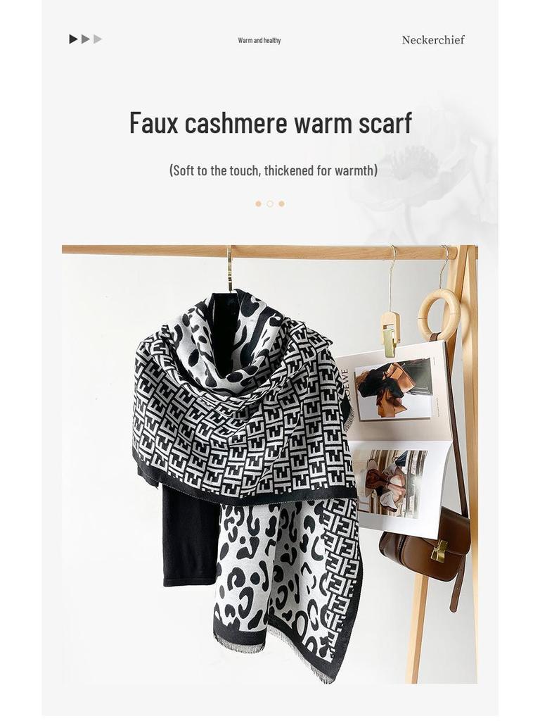 2025 High-End Women's Korean Style Versatile Shawl: Double-Sided, Warm, Imitation Cashmere Scarf with Old Flower Design for Autumn/Winter.