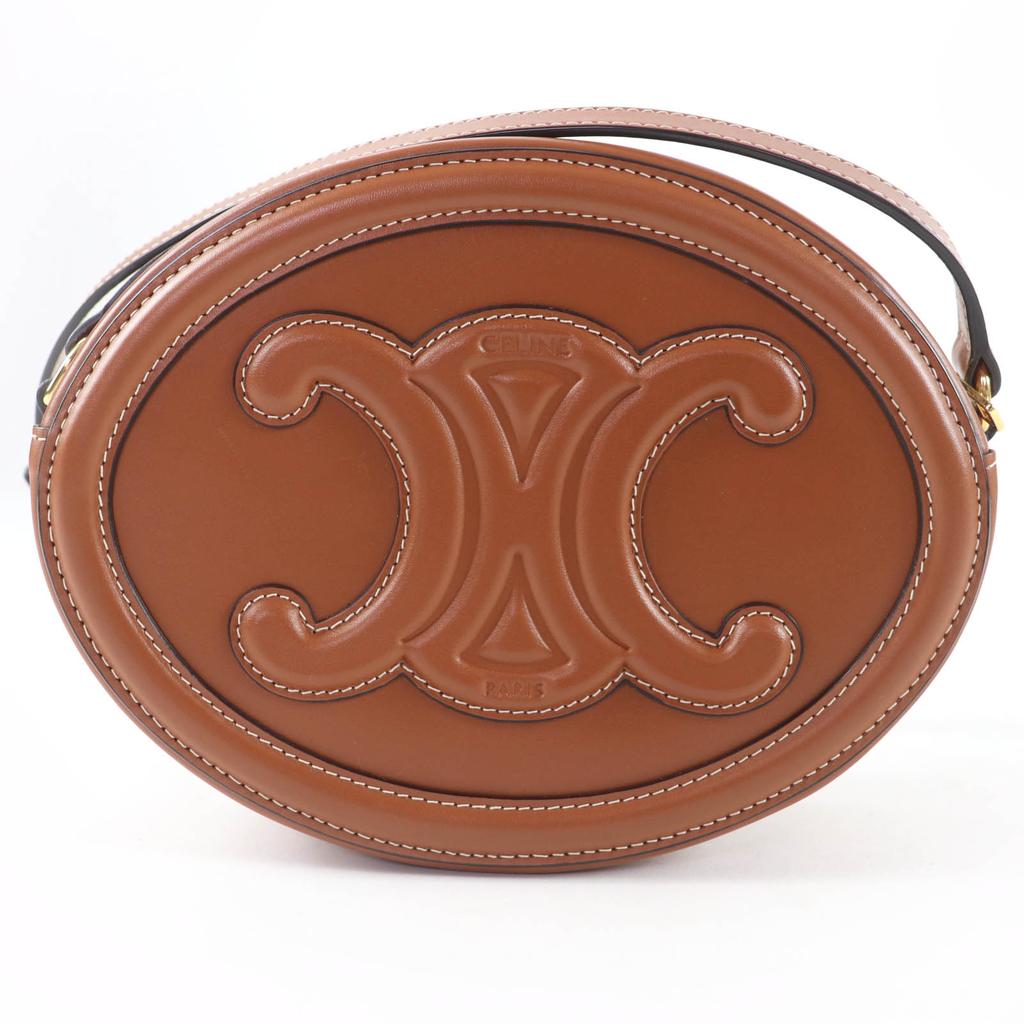 Great CELINE Shoulder Bag Cuill Triomphe Oval Purse Leather leather Women 19860 Used