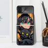 Милые Аниме Девочки Черный Кот Чехол для Телефона для Samsung Galaxy Z Flip 7 6 5 4 3 5G Flip3 Flip4 Flip5 ZFlip6 ZFlip7 Черный Fundas