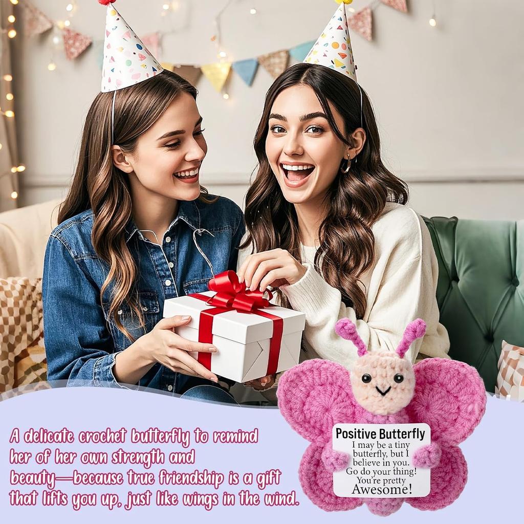 Crochet Positive Energy Butterfly Doll With Card Home Room Decoration Handmade Animal Knitted Butterfly Desktop Ornament Gifts