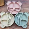 3Pcs/Set Baby Food Feeding Tableware Cartoon Bear Bowl+Spoon+Fork Eating Dinnerware for Children Dishes Kids Dinning Plate