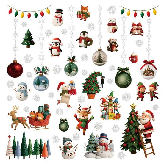 Removable Wall Stickers for Bedroom 2Pcs Christmas Static Window Cling Stickers, PVC Snowman Penguin Reusable Smooth Surfaces Bell Decals Glass,