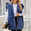 Женская повседневная свободная винтажная джинсовая жилетка с капюшоном
