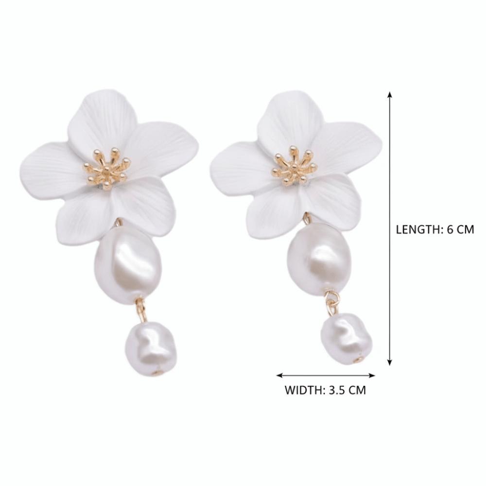 New White Imitation Pearl Earrings Elegant Alloy Dangle Earrings Drop Shape Ear Studs Women Jewelry