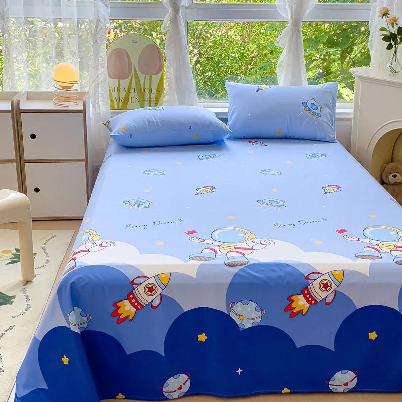 Cartoon Astronaut Bed Sheet Set for Kids Boys Soft Skin-friendly Cotton Bedding Set 3Pcs Rocket Spaceship Bed Sheets Pillowcases