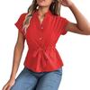 Women's Shirts Short-sleeved Chiffon V-neck Button Elegant Belt Shirt