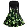 Women's Fashion Round Neck Casual Slim St Patrick's Day Printed Long Sleeve Dresses