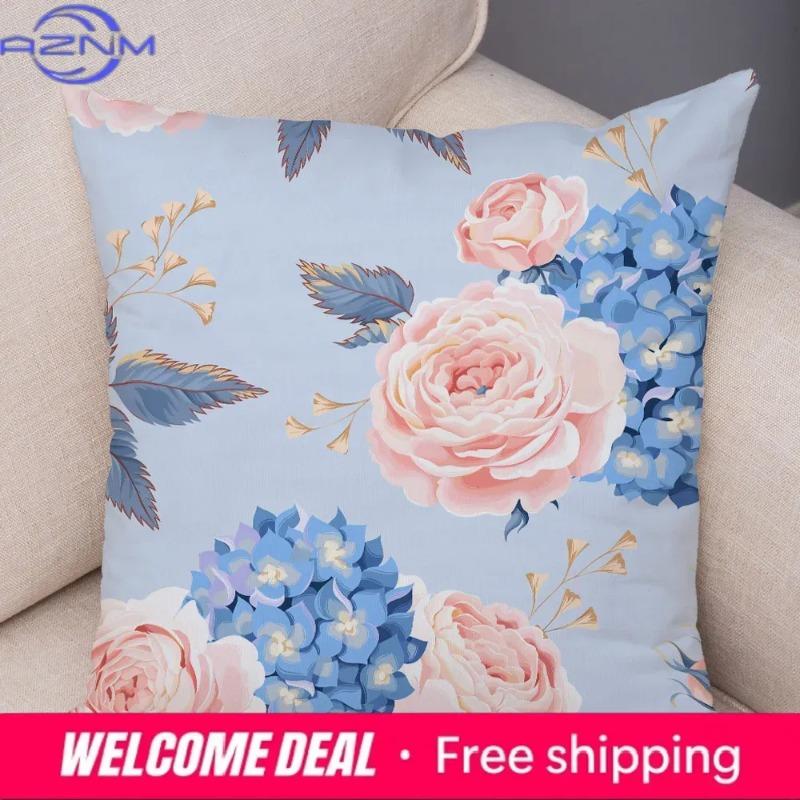 Nordic Style Rose Flower And Birds Pillow Case Cushion Cover For Car Sofa Super Soft Plush Decor Flower Plant Animal Pillowcase