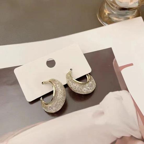 1 пара женских сережек-колец C-образной формы с ажурным сетчатым дизайном, блестящие кубические цирконии, висячие серьги