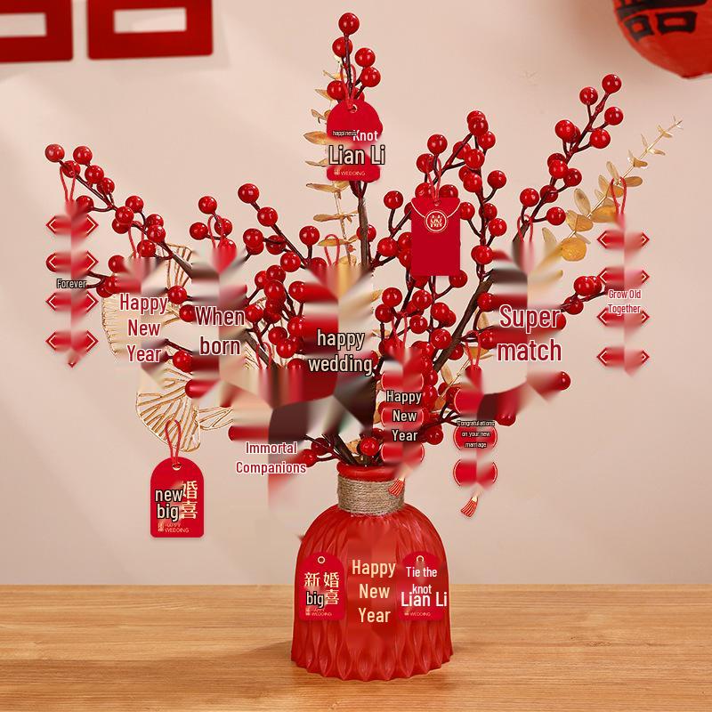 Engagement Red Vase Ornament Set for Wedding and Living Room Decor