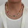 SHIXIN Baroque Acrylic Rhinestone Imitation Pearl Beaded Necklace for Men Trendy Exquisite Clavicle Chain Jewelry Birthday Gifts