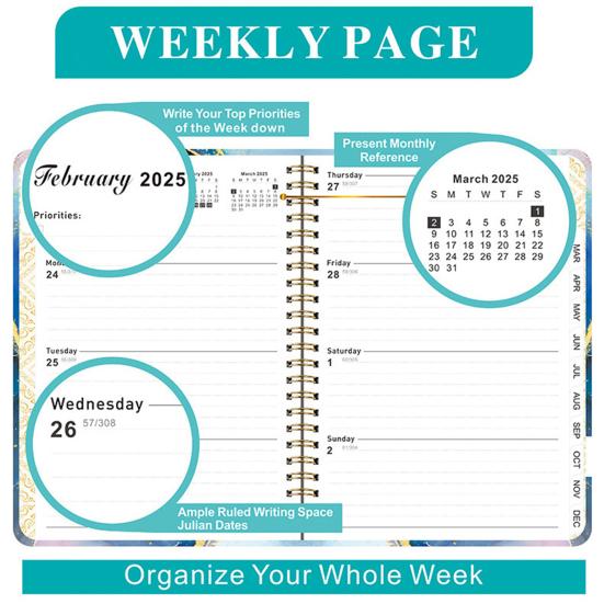 Планировщик 2025 года, блокнот с плотной бумагой, чернила, герметичные, двусторонние, для записи, отслеживания встреч, блокнот сзади