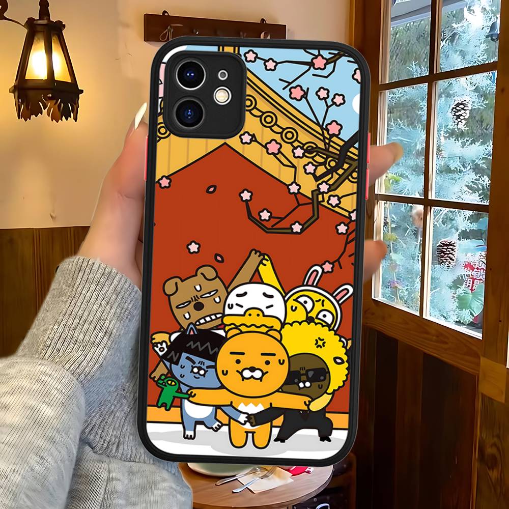 Cartoon K-KAKAO CUTE F-FRIENDS For IPhone 11 12 13 14 15 16 Pro Max Plus X XS MAX Shockproof Matte Back Cover