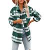 Autumn and Winter Women's Shirt Jacket Plaid Button Flannel Tweed Shirt Jacket Tops