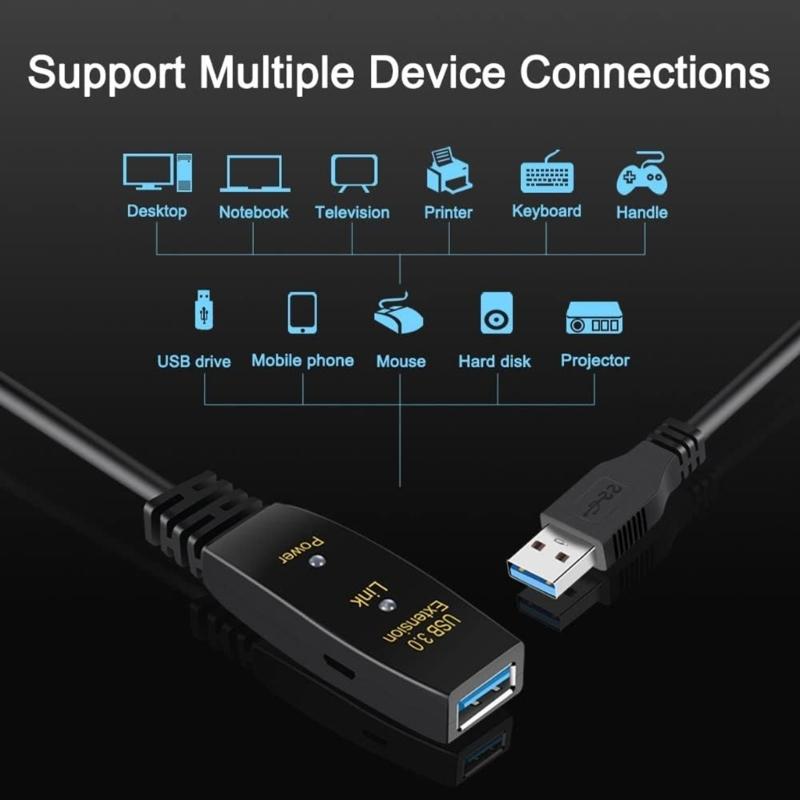 Активный повторитель USB 3.0, удлинительный кабель USB "папа-мама", скорость передачи 5 Гбит/с, кабель данных с усилением сигнала