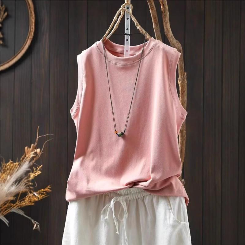 Johnature Женские повседневные топы однотонные летние безрукавки с круглым вырезом мягкие трикотажные топы