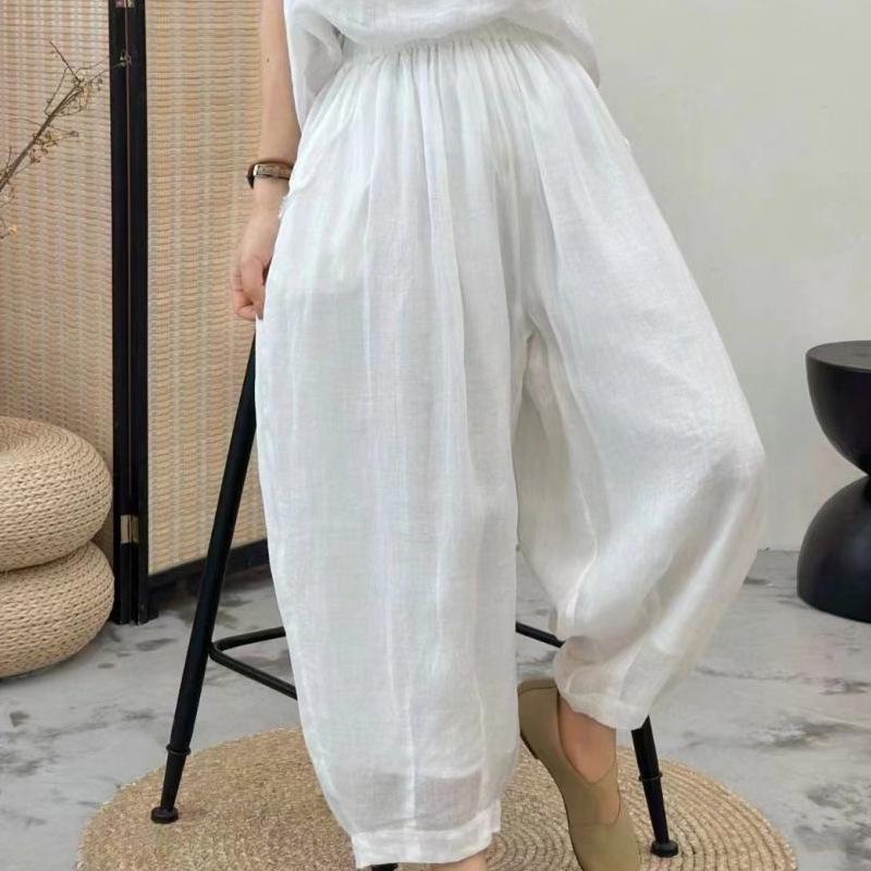 Женские ретро-шаровары 2024 года: Свободный, облегающий, эластичный пояс, универсальный, с девятью точками, многоцветный для лета и осени