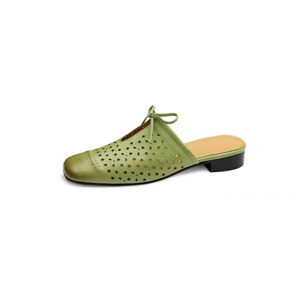 Модная женская обувь Ажурные каблуки Женские тапочки Уличные Мед Закрытый носок Слайды 2025 Лето Натуральная кожа Рим Резина Ткань ПУ Копыто