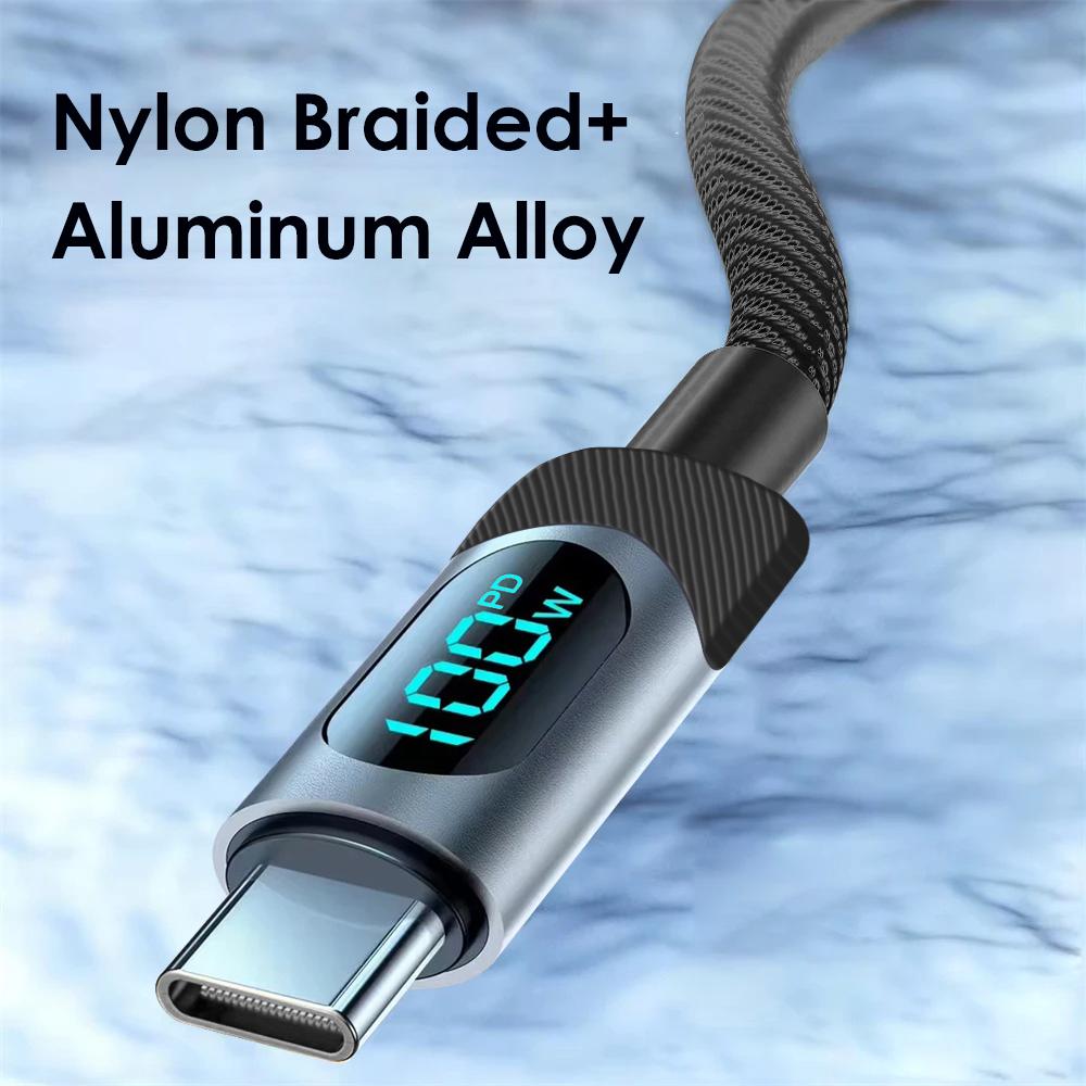 Кабель Type C-Type C 100 Вт PD для быстрой зарядки, зарядное устройство USB C-USB C, дисплейный кабель для iPhone 16, 15, Xiaomi, Samsung, Huawei