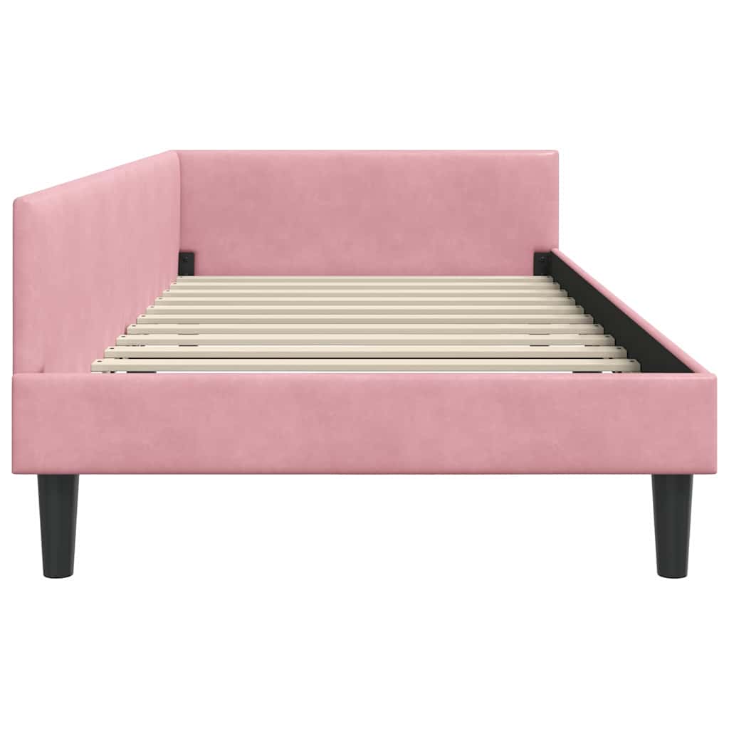 L shaped bed frame with headboard pink 90 cm x 190 cm velvet