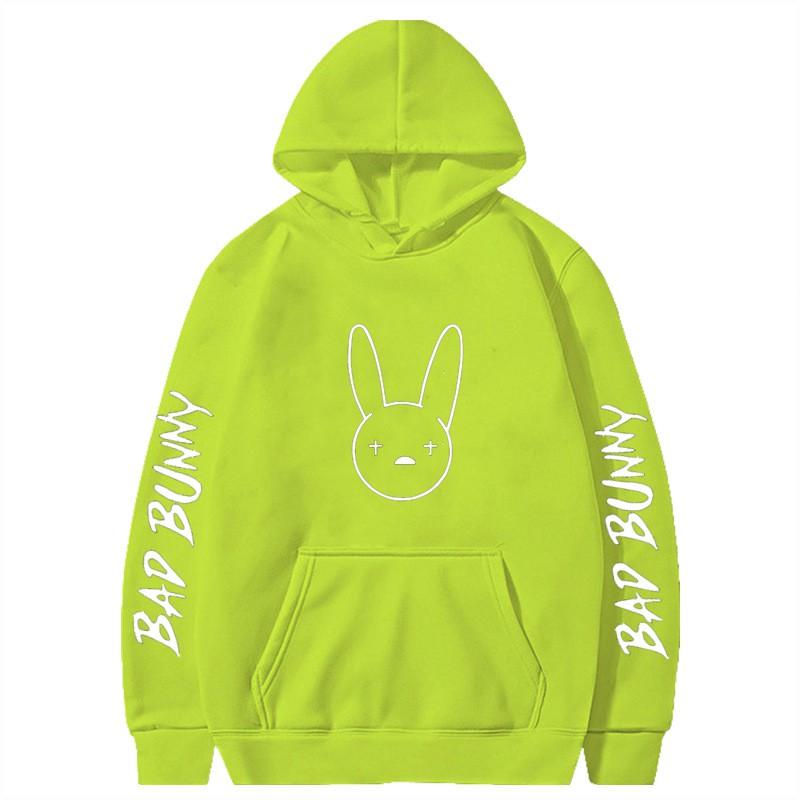 Bad Bunny Print Fleece Hoodie Unisex Casual Pullover Streetwear Customizable Sweatshirt