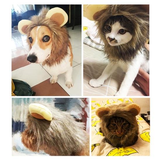 Парик с гривой льва для собак, пушистый головной убор для питомца с ушками, наряд для питомца