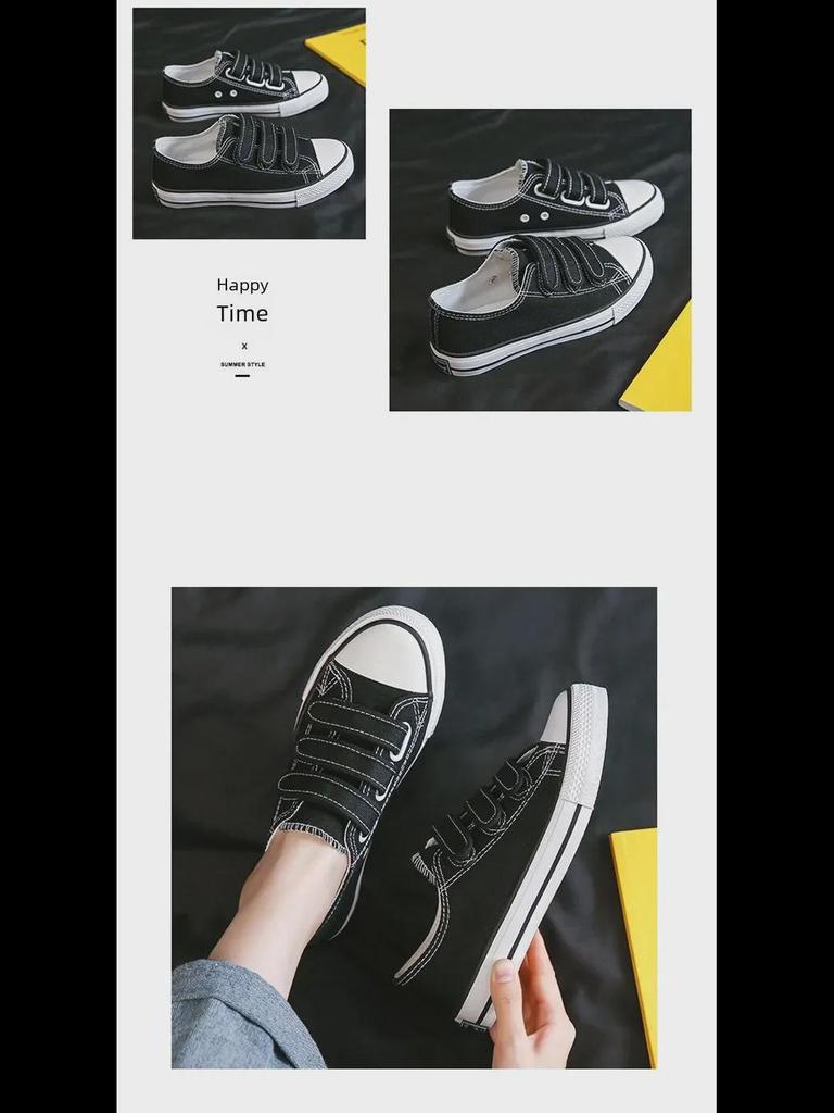 F003 Women's Trendy Low-Top Velcro Canvas Shoes - Casual Rubber Sole Sneakers