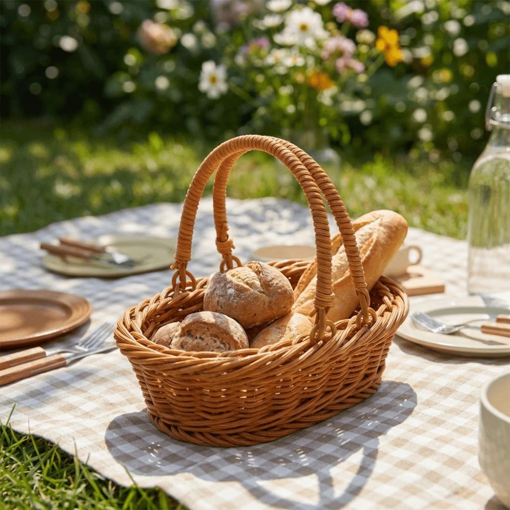 Simple Imitation Rattan Storage Basket Household Portable Fruit Storage Baskets Decorative Save Space Handheld Gift Box