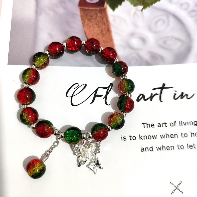 Рождественский браслет Temu с потрескавшимися бусинами и шармами в виде снежинки, елки, Санты, колокольчика