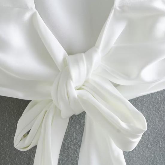 Women Summer Vest Round Neck Sleeveless Backless Smooth Satin Texture Vest Top with Bow Tie Closure Tank Tops