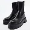 Black Chunky Platform Ankle Boots Elastic Sock Design Round Toe Side Zipper Thick Lug Sole Women'S Edgy Goth Style Footwear