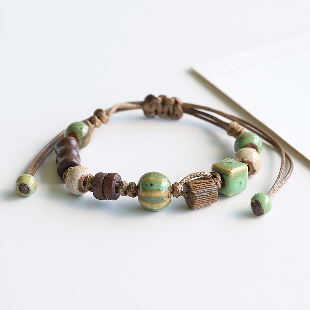 Богемный Стиль Керамические Бусины Браслет Для Женщин Мужчин Ручной Работы Плетеная Веревка Браслеты Парные Украшения Подарки Регулируемый