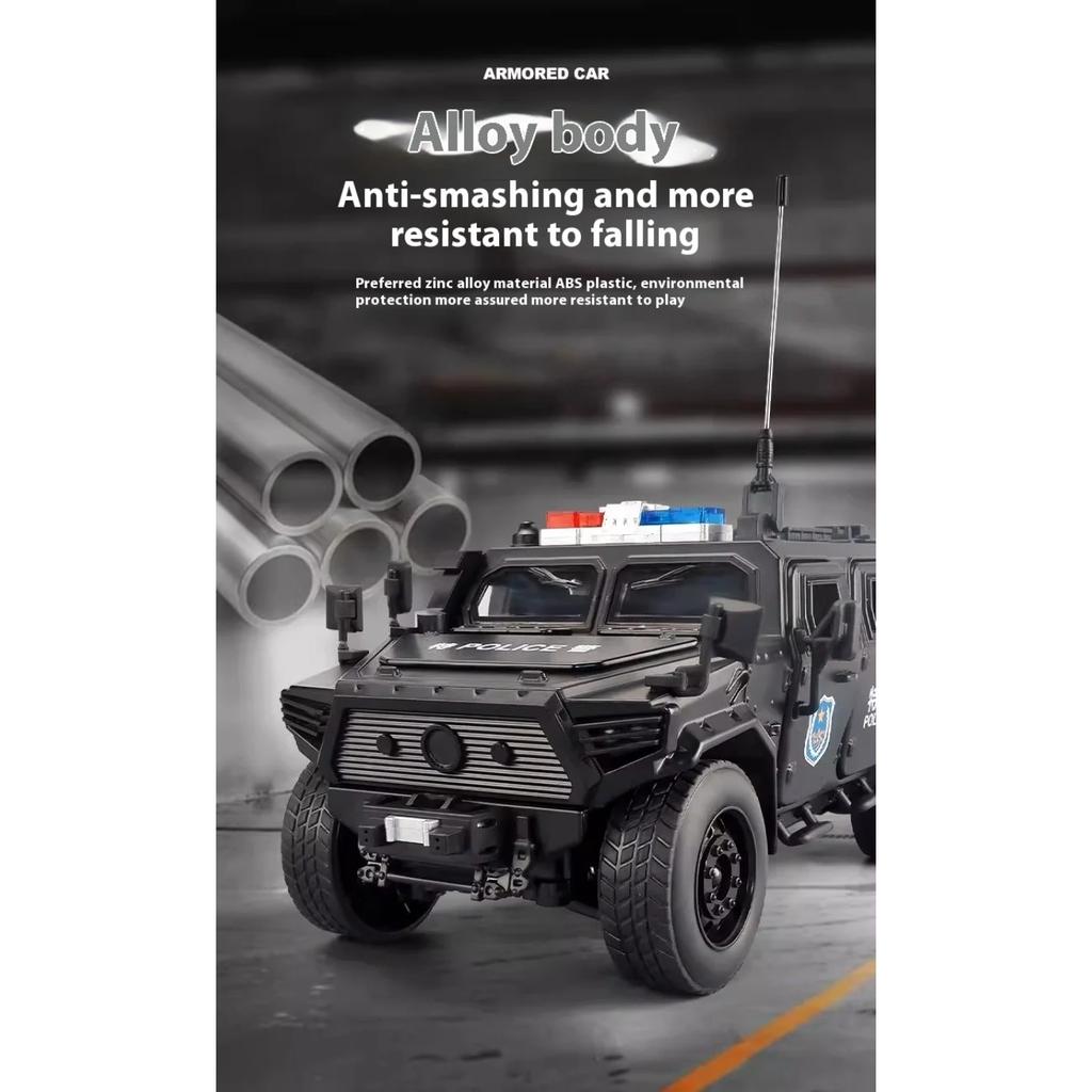 1/18 Dongfeng M-Terra Бронированный автомобиль SWAT Сплав Внедорожник Литая модель Звук Свет Инерционная игрушка Модный орнамент Подарок для мальчика