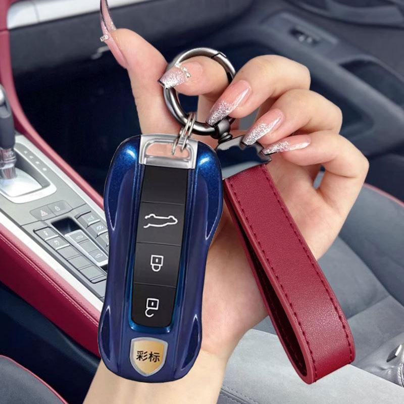 AABKS1 For Gentian Blue Porsche Key Fob Cover, Compatible with Porsche 911 Cayenne Panamera Macan Protector Sleeve Accessories