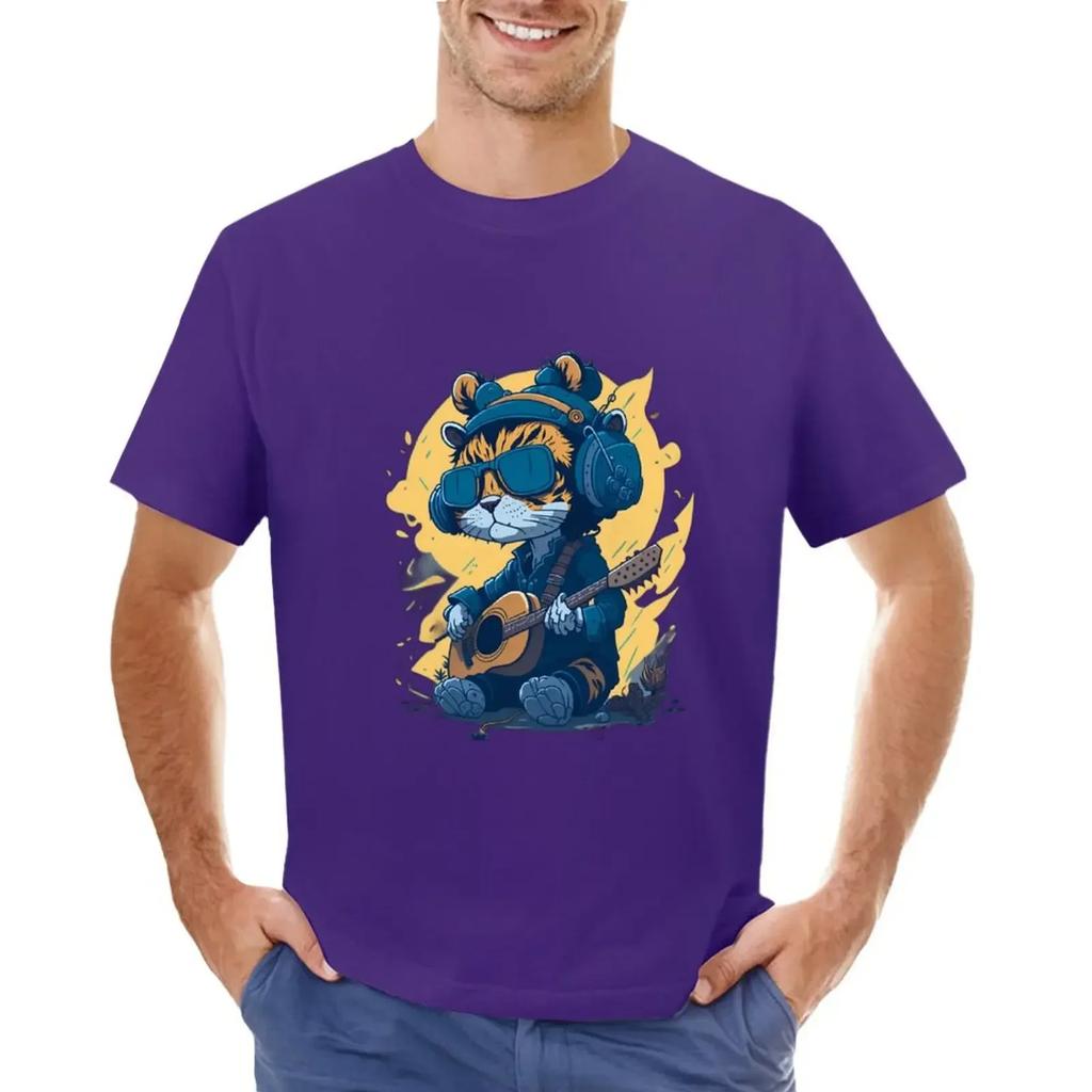 Cat Playing a Guitar - Cartoon T-shirt summer clothes hippie clothes clothing  clothing