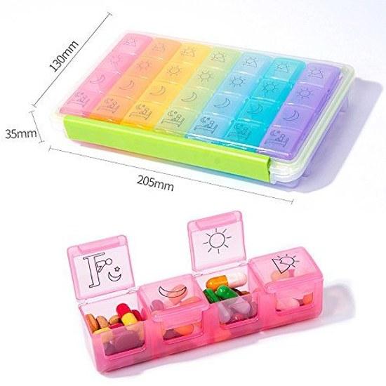 Opret pill case medicine waterproof design medication holder supplement 1 week 4 times day portable habit box compact stickers