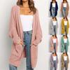 Womens Patchwork Cardigan Long Sleeve Open Front Knit Sweaters Coat Pockets