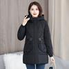 Winter, middle-aged and elderly mothers wear down cotton-padded clothes, hooded medium and long loose thickened warm cotton-padded jackets