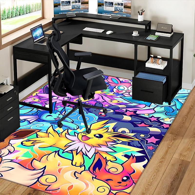 1pc Anime Pokémon Eevee Evolution Chair Mat - Office Desk Rug, Non-Slip Carpet for Home Decor, Gaming Room, Bedroom, Living Room, Birthday Gift, Seaso