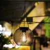 Solar Wrought Iron Lantern Light: Retro Mesh Pendant for Outdoor Garden, Courtyard, and Balcony Ambiance.