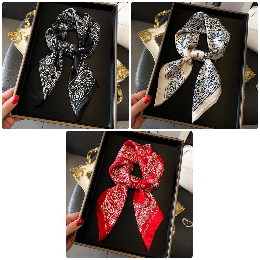 1Pcs Paisley Print Imitation Silk Scarf Breathable Neckerchief Square Scarf  Fashion Accessory