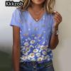 Простая графическая печать свободного покроя женская трендовая одежда новая женская футболка модная рубашка с коротким рукавом женская блузка с V-образным вырезом 2025
