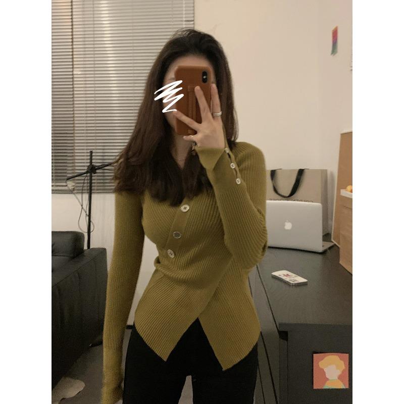 Нерегулярное чистое желание и тонкий, свитер с воротником, перекрещенный А талия, приталенный, с разрезами, пуловер, вязаный, с длинными рукавами, внутренний топ