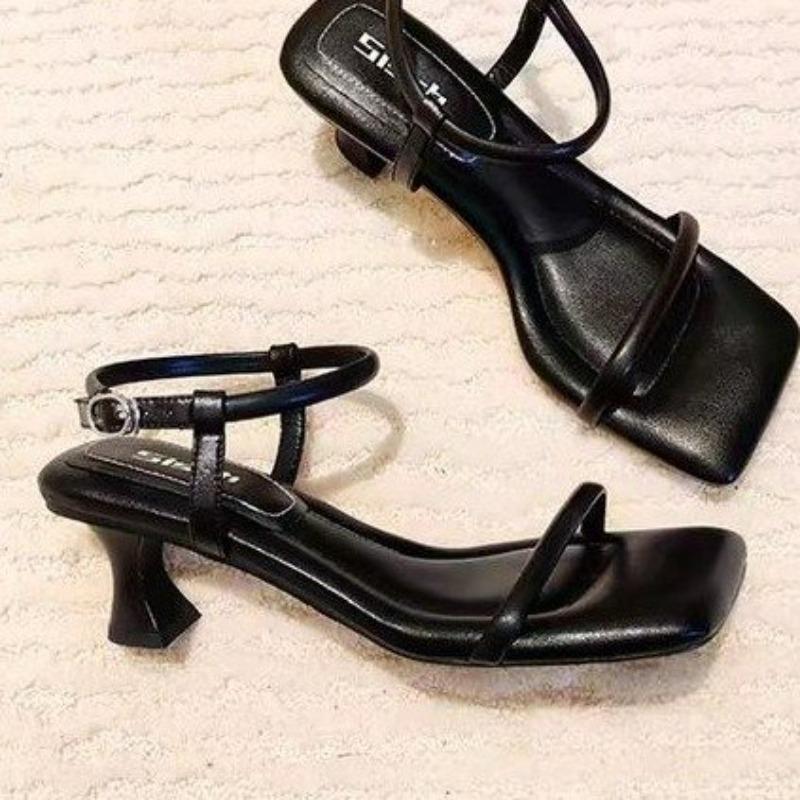 Женские босоножки на высоком каблуке, летняя повседневная женская обувь, женские босоножки на квадратном каблуке с открытым носком и ремешком на щиколотке, женские босоножки на танкетке, новинка 2024 г.