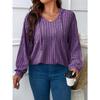 Autumn Winter Solid Color Plus Size Women's Top V-neck Hooded Long Sleeved Groove Brushed T-shirt Loose Fit Shirt
