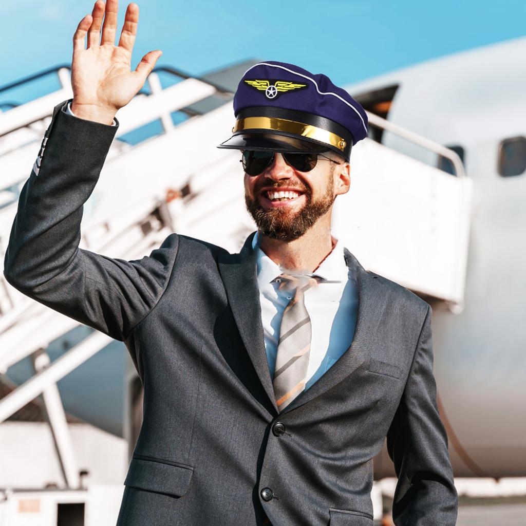 2 шт., пилотская шапка бортпроводника, аэрокосмическая (Синий + Черный) 2 шт. в упаковке: костюм стюардессы, реквизит, шапка, капитанская шляпа, костюм для косплея