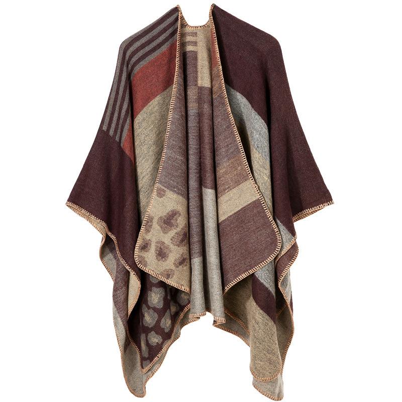 Плащ двухсторонний однотонный клетчатый большой платок теплый и утолщенный леопардовый принт внешний платок женский летний