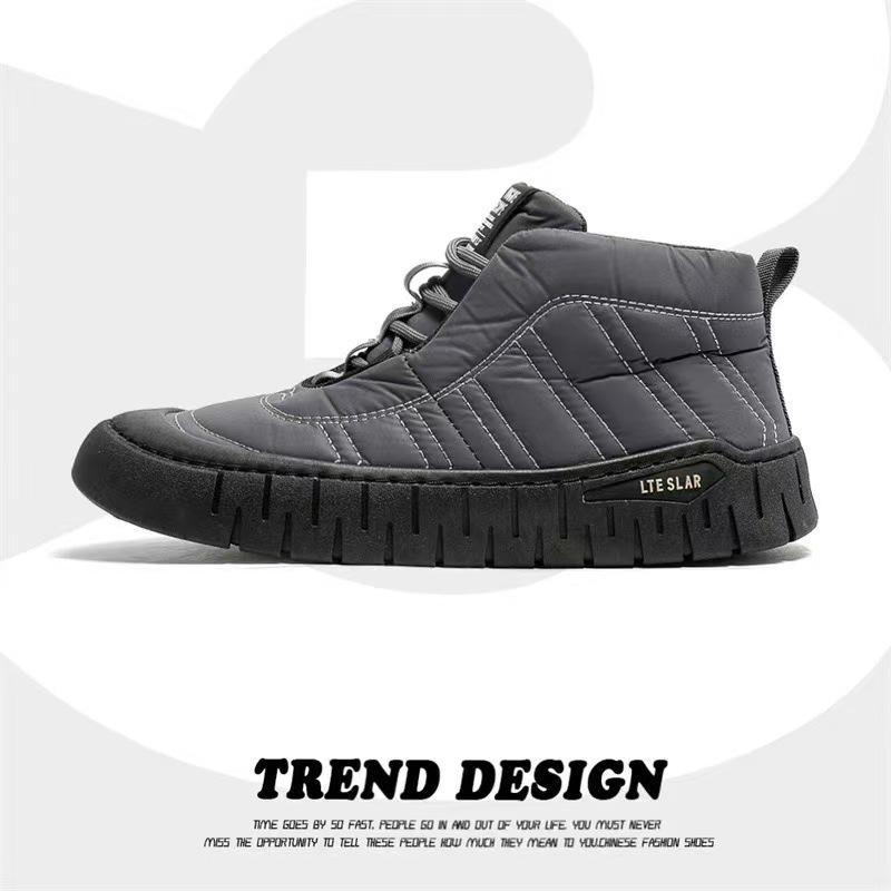 Высокие бархатные мужские туфли зима новые для улицы досуга теплые хлопковые кожаные туфли водонепроницаемые и морозостойкие рабочие средства защиты труда зимние ботинки
